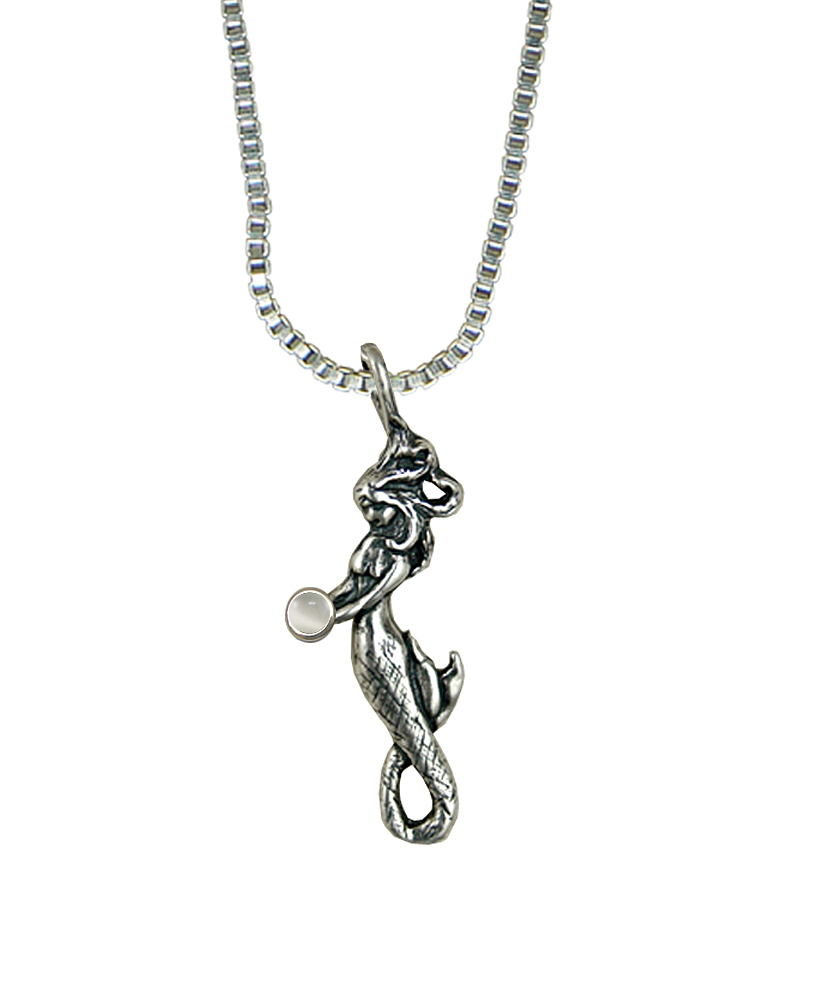 Sterling Silver Little Mermaid Pendant With White Moonstone